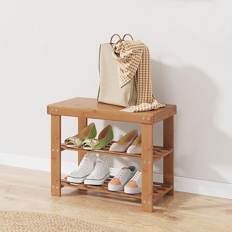 Photo 1 of Shoe Rack Bench for Entryway 3-Tier Bamboo Shoe Storage Shelf Sturdy Shoe Organizer Entryway Bench for Entryway Bedroom Living Room Hallway Balcony Entrance 19.6 x9.4 x16.1 inches
