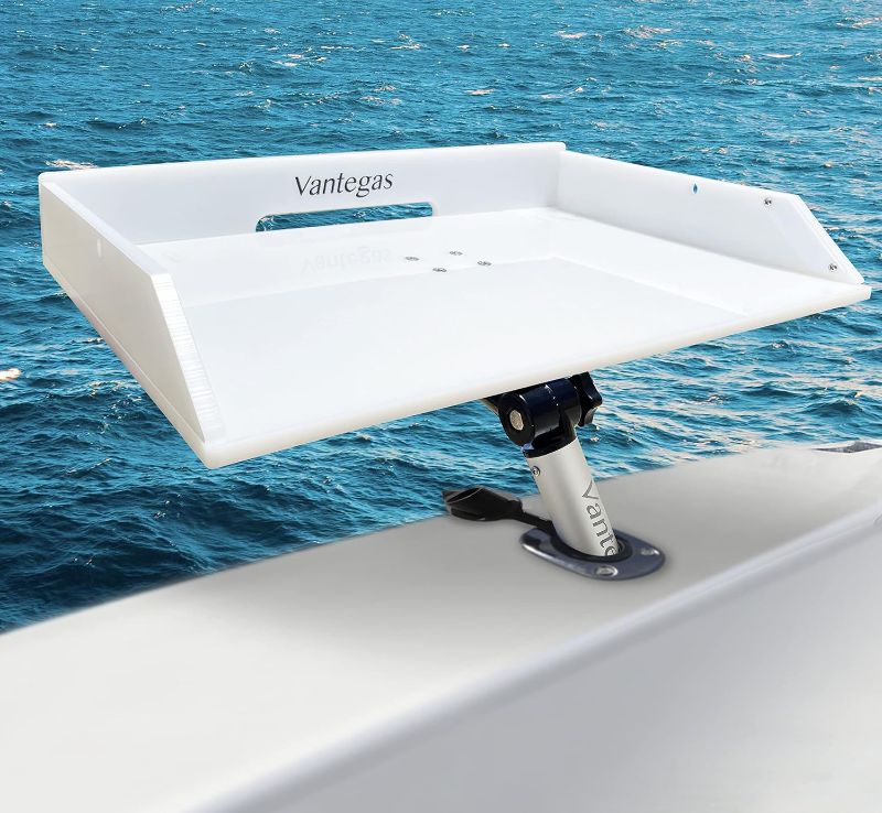Photo 1 of Boat Cutting Board Bait Table Filet Board For Fish Cleaning Station White Fishing Fillet Table, In Single Rod Holder With Plier Storage and Knife Slot, Marine Accessories For Boats Grill
