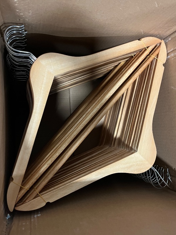 Photo 1 of ELONG HOME Solid Wooden Hangers 20 Pack, Wood Suit Hangers with Extra Smooth Finish, Precisely Cut Notches and Chrome Swivel Hook, Clothes Hangers for Shirt Coat Jacket Dress, Natural