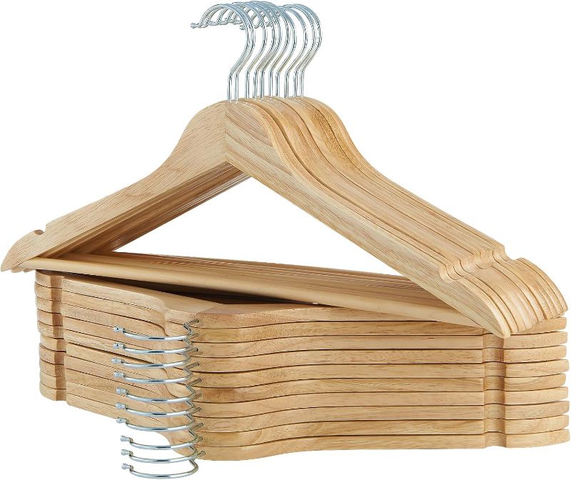 Photo 1 of ELONG HOME Solid Wooden Hangers 20 Pack, Wood Suit Hangers with Extra Smooth Finish, Precisely Cut Notches and Chrome Swivel Hook, Clothes Hangers for Shirt Coat Jacket Dress, Natural