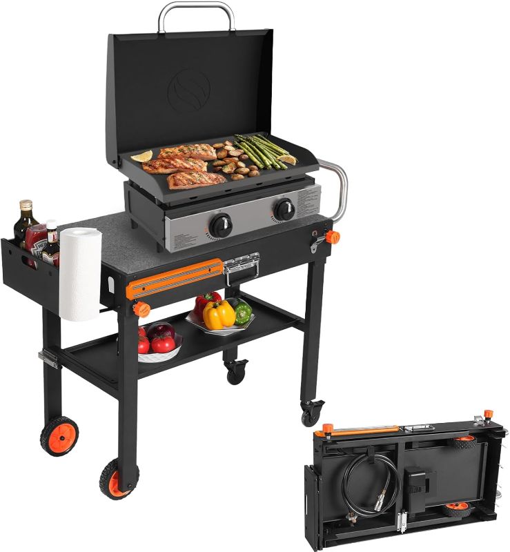 Photo 1 of Grill Table Stand Cart for Blackstone Griddle - Universal Foldable Design Fits 17-22 Inch Grills and 12" Pizza Ovens, 20s Setup, 4 Wheels, Magnetic Strip etc (Camping, Backyard Cooking Accessories)
