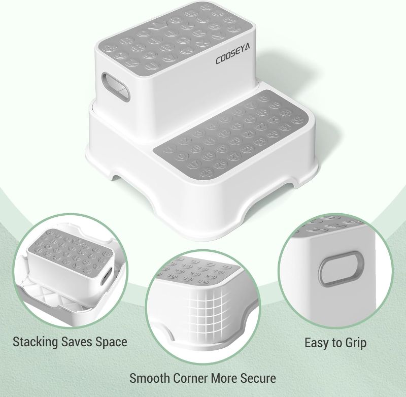 Photo 1 of COOSEYA 2 Step Stools for Kids,Toddler Step Stool for Bathroom Sink,No-Slip Double up Stepping for Toddlers Bathroom, Multifunctional Toilet Potty Stool for Kids,Toilet Potty Training(2 Packs)
