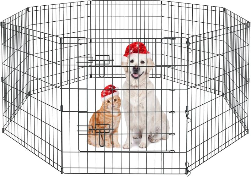Photo 1 of Pet Playpen Dog Pen Foldable Dog Exercise Fence 8 Panels 30 Inch Kennels Pet Playpen Options Ideal for Pet Medium Animals Outdoor Indoor

