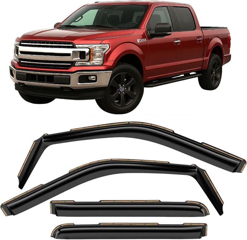 Photo 1 of Voron Glass in-Channel Extra Durable Rain Guards for Trucks Ford F150 2015-2020 SuperCrew (fit for Ford F250-F550 17-25), Window Deflectors, Vent Window Visors, 4 Pieces - 220018
