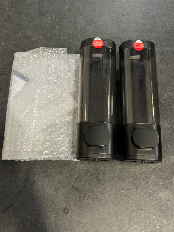 Photo 1 of 2-Chamber Soap Dispensers Wall Mount,400ml Bathroom Shower Dispenser,Press Manually Lotion Shower Soap Dispenser Use for Home,Bath,Kitchen,Hotels,Apartment,Restaurants(Black)
