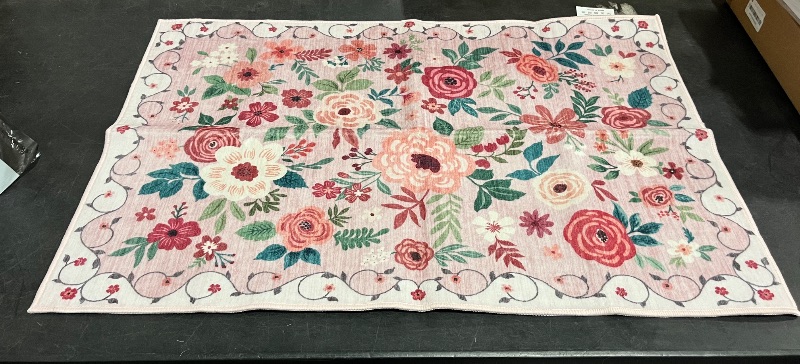 Photo 1 of DUKINO 2x3 Rugs for Entryway, Floral Indoor Washable Door Mat, Non Slip Boho Small Rug for Kitchen, Soft Low Pile, Front Door Throw Rug for Entrance, Bedroom, Kitchen, Laundry, Bathroom, Pink