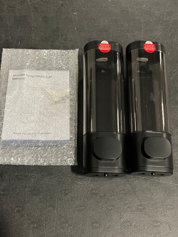 Photo 1 of 2-Chamber Soap Dispensers Wall Mount,400ml Bathroom Shower Dispenser,Press Manually Lotion Shower Soap Dispenser Use for Home,Bath,Kitchen,Hotels,Apartment,Restaurants(Black)