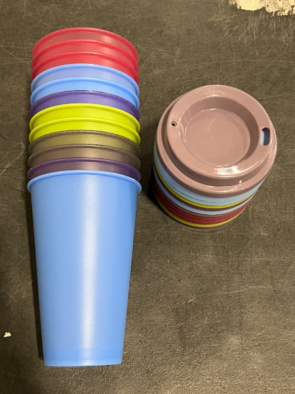 Photo 1 of Color Changing Coffee Cups, 16oz Reusable Coffee Cups with Lids, 12 Pack Hot Coffee Tumbler for Kids and Adult Party Favors, Leak-Proof, BPA-free, and Safe for Dishwashers
