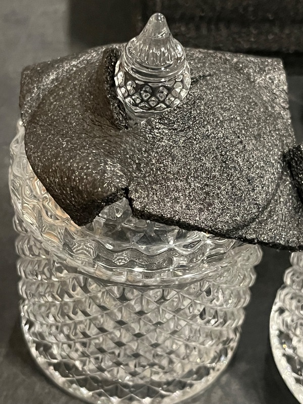 Photo 1 of Bathroom Accessories Set, 4 Pack Clear Glass Bath Accessory Sets Complete, Diamond Soap Dispenser and Toothbrush Holder Set for Bathroom Counter Organizer Essentials, Modern Bathroom Decor