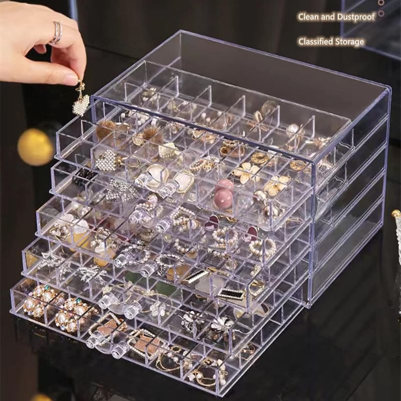 Photo 1 of Feadily Acrylic Jewelry Organizer Box, Jewelry Drawer Organizer With 5 Drawers 120 Grids, Clear