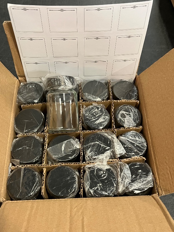 Photo 1 of 15 Pack 2 oz Glass Shot Mini Bottles w/ Black Lids & 15 Labels - Small Clear Jar for Ginger, Wellness Shot, Juice, Sample, Whiskey - Travel Essentials - Wide Mouth, Leakproof, Dishwasher Safe