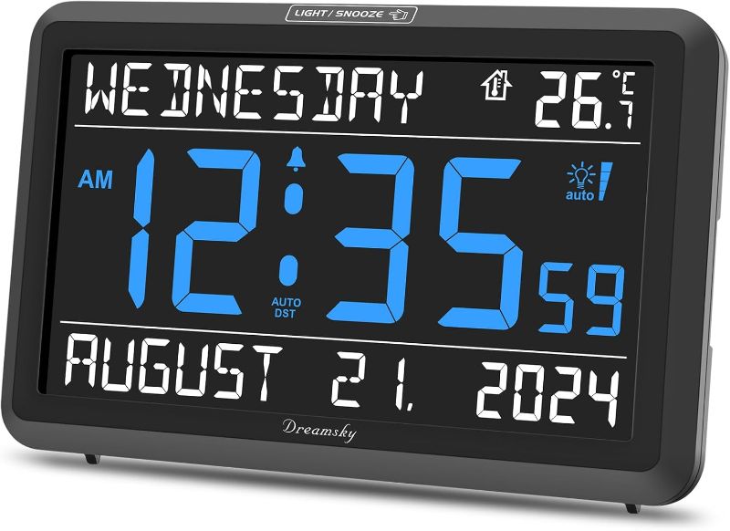 Photo 1 of DreamSky Large Digital Clock with Date and Day of Week - Electric Desk Clock for Seniors Elderly, Bedroom Alarm Clock with Battery Backup, Dimmer, USB Port, Auto DST, Temperature, Adjustable Volume