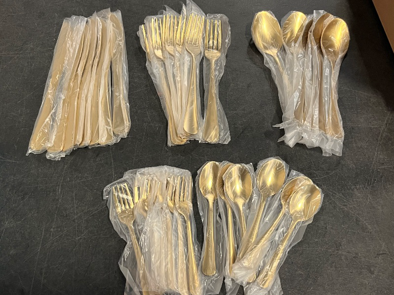 Photo 1 of 40 Piece Gold Silverware Set, Stainless Steel Flatware Set for 8 Food Grade Cutlery Utensil Set Include Knife Fork Spoon Mirror Polished Dishwasher Safe