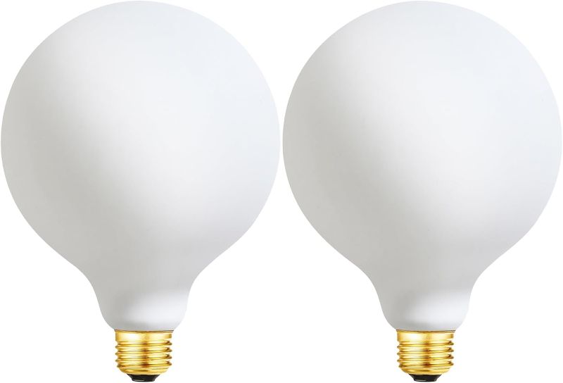 Photo 1 of Leools E26 Large Globe Oversized Bulb,G40 Dimmable Flick-Free Matt Opal Porcelain Dim to Warm 2700K-White 5000K,CRI95 Frosted Glass 600LM,60W Equivalent Antique Decorative Filament LED Bulb,2 Pack
