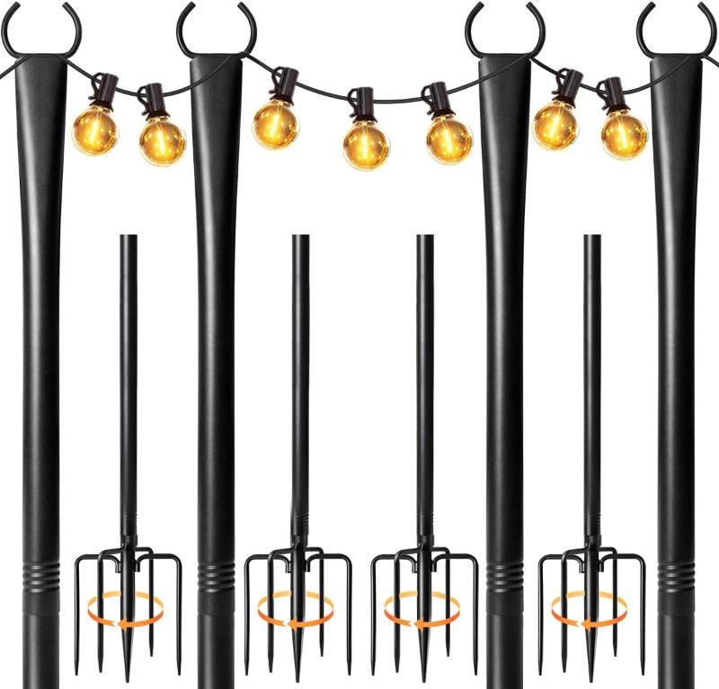 Photo 1 of 4 Pack String Light Poles for Outside, Heavy-Duty Metal Light Poles for Outdoor String Lights with Fork, Adjustable Lighting Accessories for Patio Decor Backyard Yard Pergola Garden Decorations (Lights Not Included)