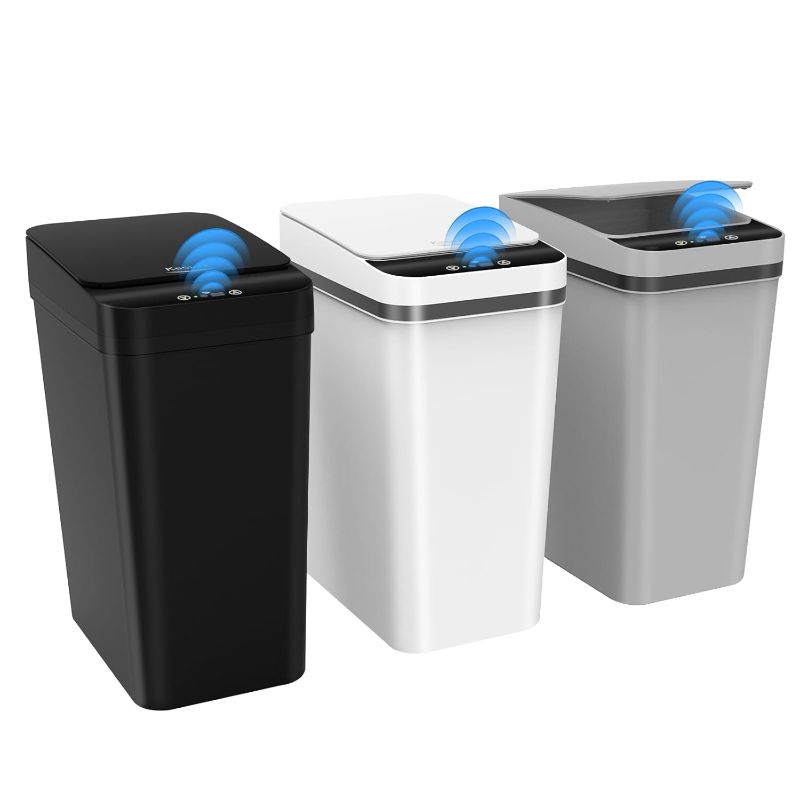 Photo 1 of 3 Pack Automatic Small Bathroom Trash Can with Lid - 2.5 Gallon Touchless Garbage Can, Motion Sensor Smart Trash Bin, Slim Dog Proof Trashcan, Waterproof Plastic Wastebasket for Bedroom Office Kitchen