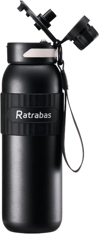 Photo 1 of 20 oz Insulated Water Bottle, Insulated Tumblers with 2-in-1 Lid, Travel Water Bottle, Black Water Bottle, Slim Water Bottle for Men, Women, Leak Proof Water Bottles (Black)