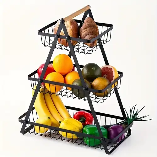 Photo 1 of 3 Tier Fruit Rack, Fruit and Vegetable Rack, Food and Fruit Storage Rack, Tiered Fruit and Vegetable Basket, White Fruit Basket. (Bisck+Black)