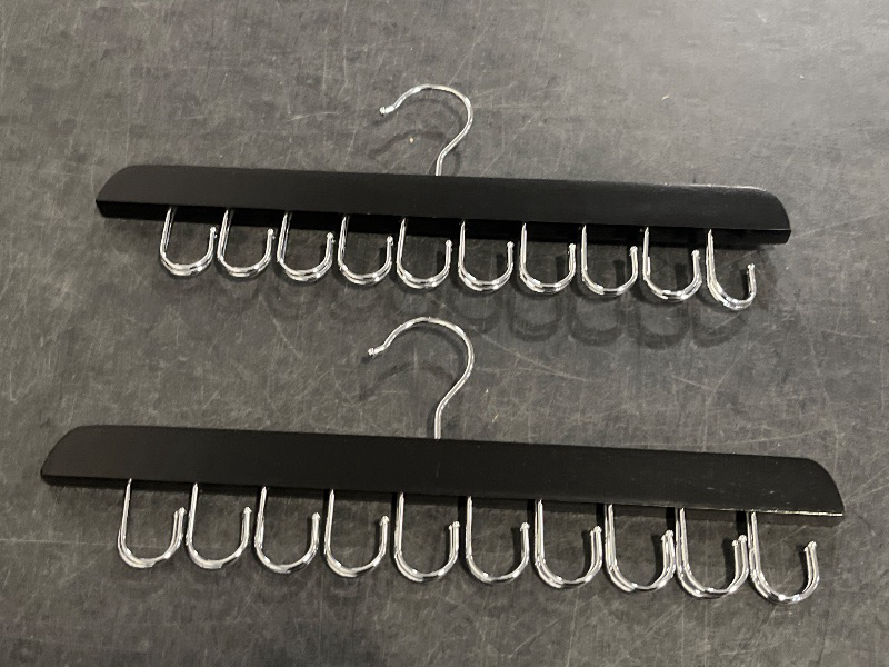 Photo 1 of 2pcs Foldable Wood Hanger with Hooks Space Saver Organizer for Closet Non-Slip and Clothes Storage Versatile Design for Travel and Home Use Black
