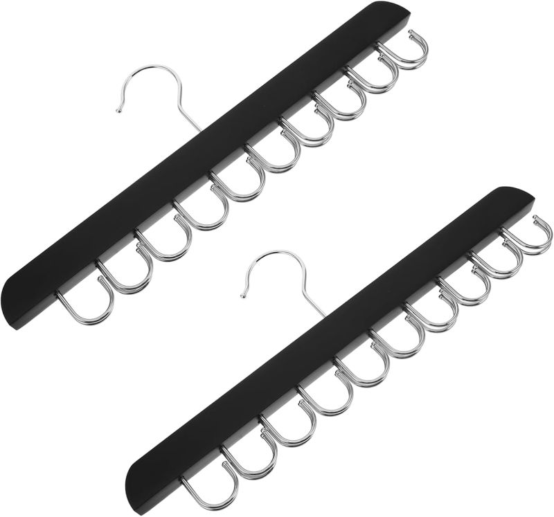 Photo 1 of 2pcs Foldable Wood Hanger with Hooks Space Saver Organizer for Closet Non-Slip and Clothes Storage Versatile Design for Travel and Home Use Black