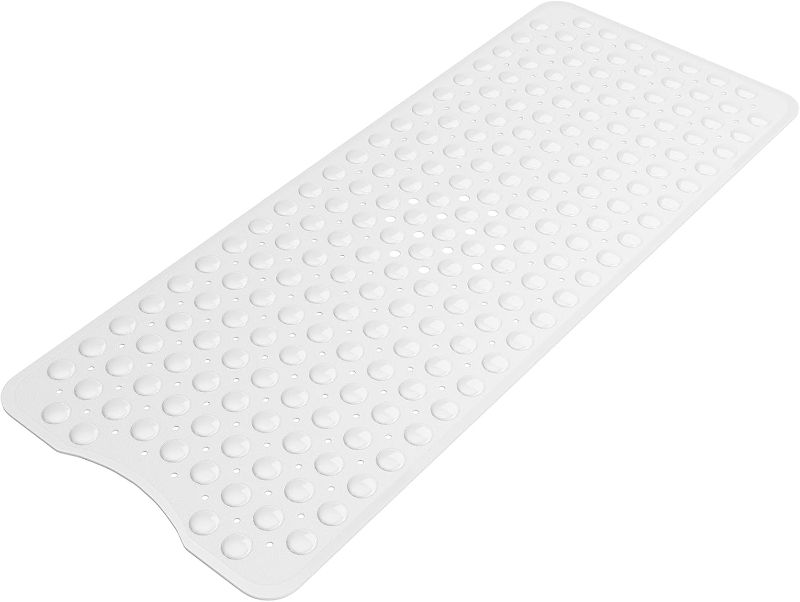 Photo 1 of AmazerBath Shower Mat Non Slip 40 x 16 Inches, Shower Stall Mats with Suction Cups and Drain Holes, Non Slip Bath Mat for Tub for Elderly & Kids, White
