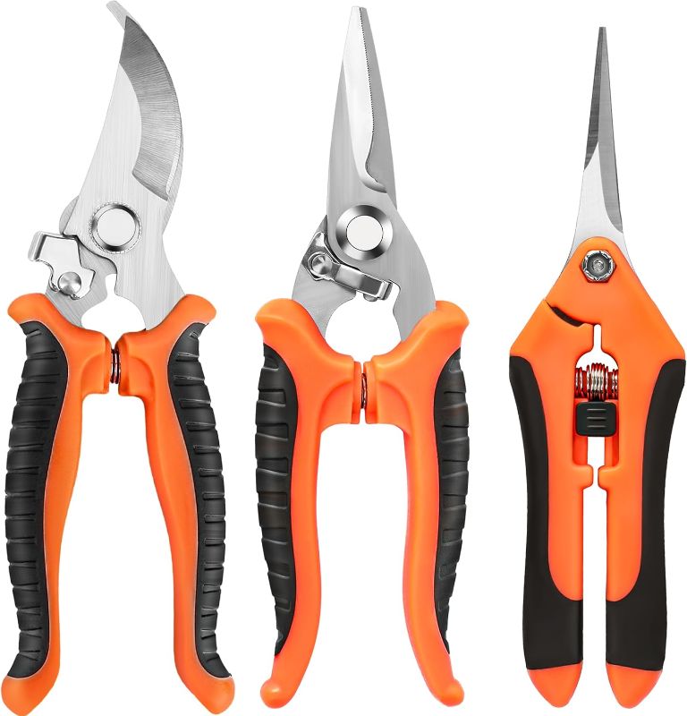 Photo 1 of 3 Pack Garden Pruning Shears, Stainless Steel Shears, Gardening Shears, Scissors, Garden Clippers, Pruning Snips, Pruning Shears for Gardening Tools(Orange)