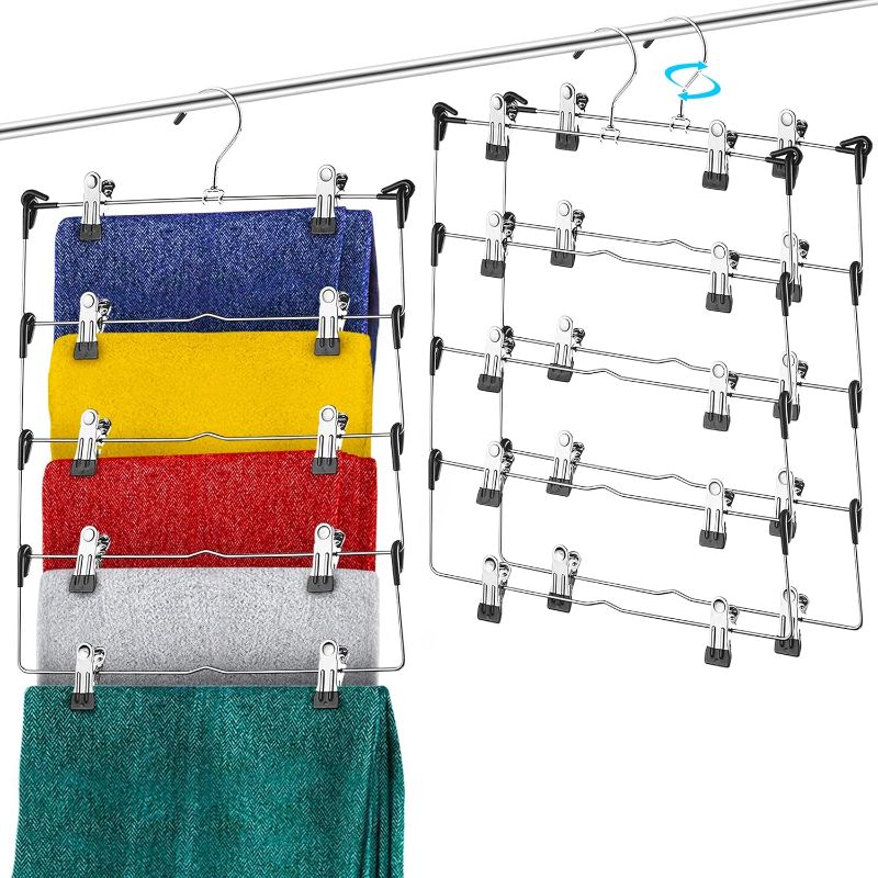 Photo 1 of DEILSY™ 5-Tier Skirt Hangers with Clips (3 PK) Pant Space Saving Multiple in one Clothes with Clip Multiple Pants Hanger for Closet Bottom Hangers Metal Hanger with Clips