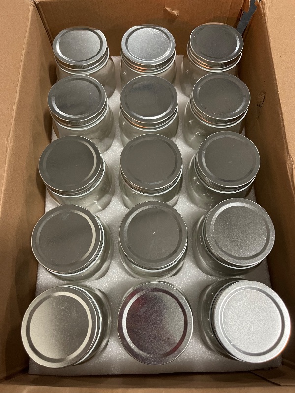 Photo 1 of FastRack 16 oz Regular Mason Jars (Pack of 15) with 15 Lids & 1 Black Mason Jar Gripper | Glass Jars with Airtight Lids | Large Mouth Glass Jar for Food Storage, Canning, Fermentation, Pickling