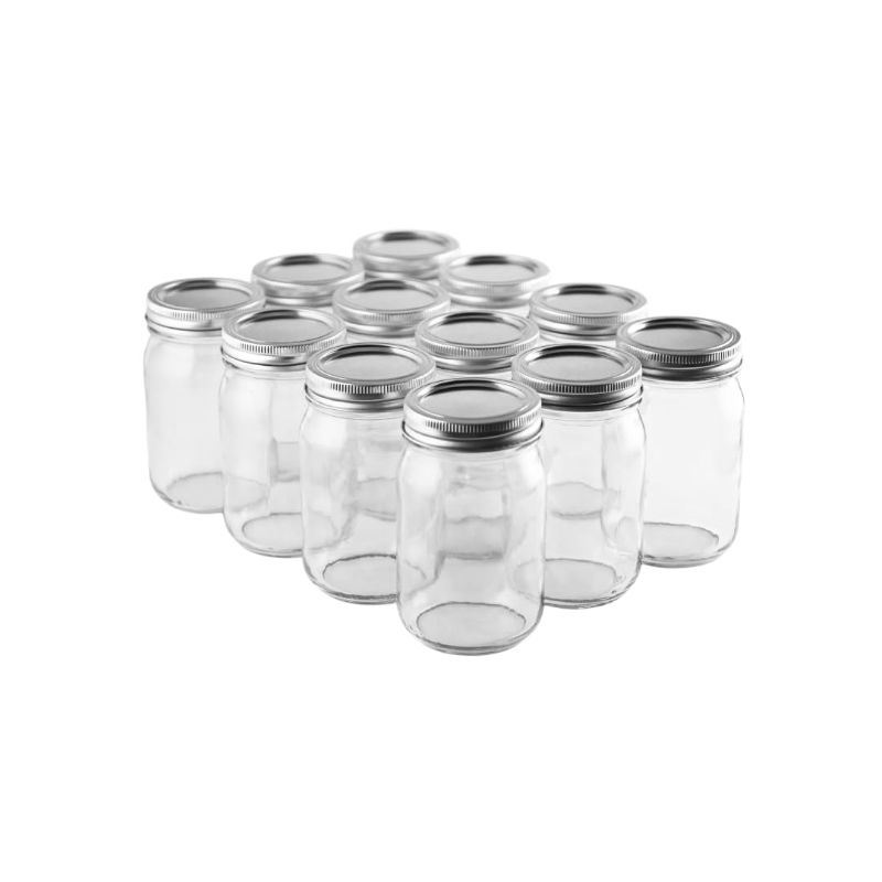 Photo 1 of FastRack 16 oz Regular Mason Jars (Pack of 15) with 15 Lids & 1 Black Mason Jar Gripper | Glass Jars with Airtight Lids | Large Mouth Glass Jar for Food Storage, Canning, Fermentation, Pickling