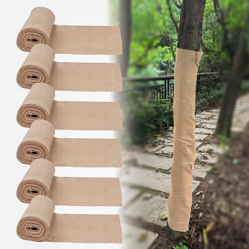 Photo 1 of *Missing One** 6 Rolls 7.8" × 9.8' Natural Burlap Tree Wraps for Winter Plants Freeze Protection Bandage,Gardening Tree Trunk Antifreeze Fabric Bark Wrap for Keeping Plant Warm and Moisturizing