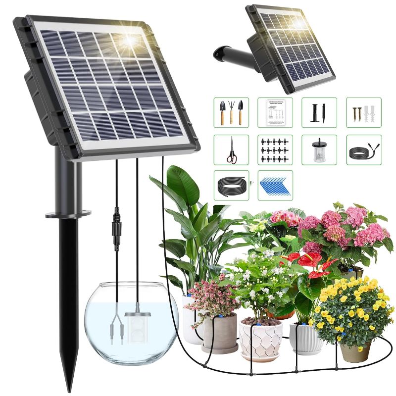 Photo 1 of Solar Drip Irrigation System, Auto Watering Kit for 20-30 Pots, Solar-Powered Plant Watering, 25 Timer Modes, 900ml/min Flow Indoor/Outdoor Garden, Balcony & Patio Irrigation System