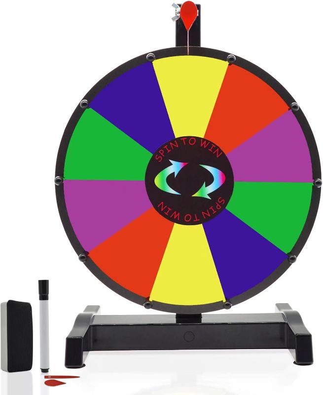 Photo 1 of 12 Inch Spinning Prize Wheel, Heavy Duty Base with 10 Slots Color Tabletop Spinner, Spin The Wheel for Carnival, Trade Show and Win Fortune Spin Games