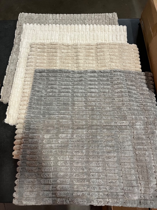 Photo 1 of Fancy Homi 4 Packs Neutral Decorative Throw Pillow Covers 18x18 Inch for Living Room Couch Bed Sofa, Rustic Farmhouse Boho Home Decor, Soft Plush Striped Corduroy Square Cushion Case 45x45 cm