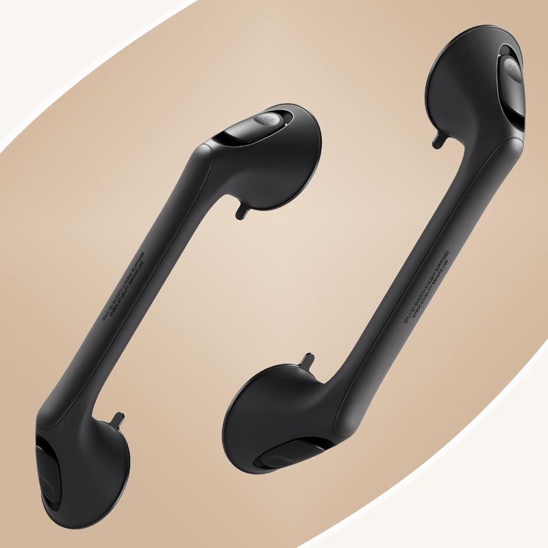 Photo 1 of 2 Pack 16 Inch Grab Bars for Bathtubs and Showers for Seniors, Heavy Duty Shower Handle for Elderly, Suction Cup Removable Handrails Handicap Bath Grip Bathroom Safety Grips Black