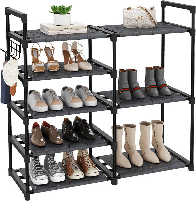 Photo 1 of Black Tubes Closet Shoe Rack, 5 Tier Oxford Fabric Shelf, Easy Assembly, Sturdy and Durable, Holds Up to 30 lbs
