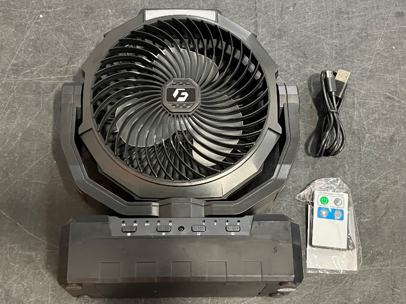 Photo 1 of Battery Operated Fan [200H Max], 2 in 1 D-Cell Battery & USB Powered Fans, Portable Camping Fan with 4 Speeds, Light, Timer, Remote for Outdoor Tent, Travel, Picnic, Office, Bedroom - Black
