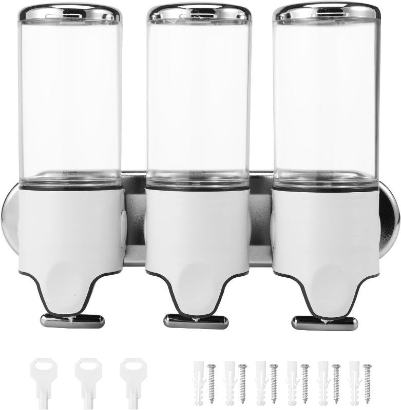 Photo 1 of 3 Chamber Shampoo and Conditioner Dispenser w Transparent Window Total 1500ml Shower Soap Dispenser for Shower Wall Mounted