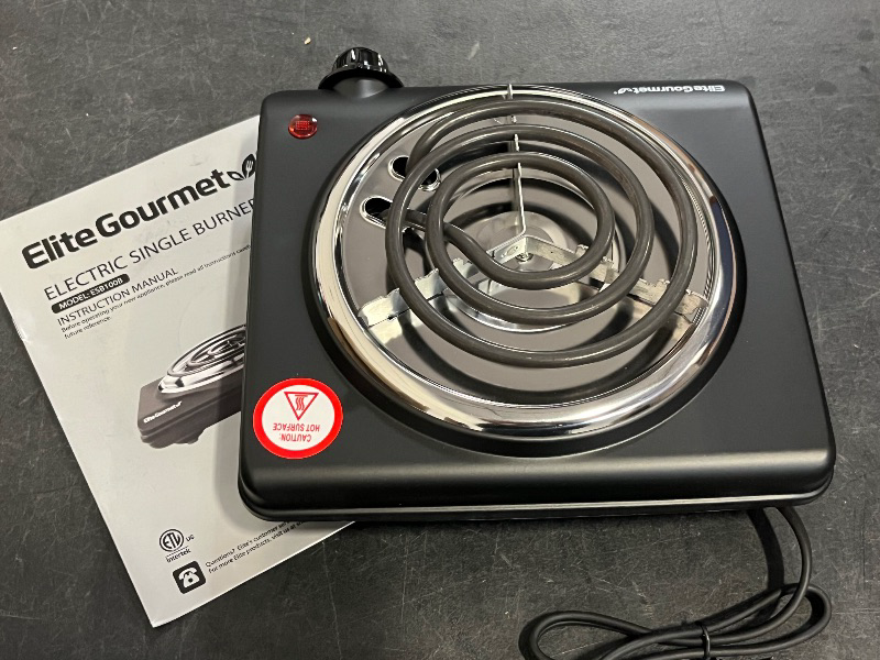 Photo 1 of Elite Gourmet ESB301C Countertop Single Coiled Burner, 1100 Watts Electric Hot Plate, Temperature Controls, Power Indicator Lights, Easy to Clean, Black