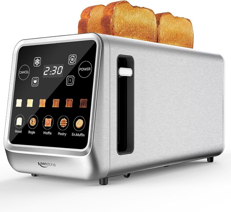 Photo 1 of Keenstone Toaster 4 Slice, Digital Smart Toaster with TouchScreen, Memory Function, Single Slot Toasting, Timer, Reheat & Defrost for Bagels, Bread, Waffles, Muffin, Stainless Steel Kitchen Essentials