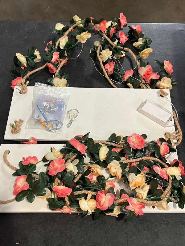 Photo 1 of Floating Shelves for Wall No Drilling,Wall Dcorations Art,Hanging Shelf,Leaves and Light Strip with Flower,Set of 2 Plant Decor for Home House Livingroom Bedroom Officer,Boho Decor,Gifts for Woman