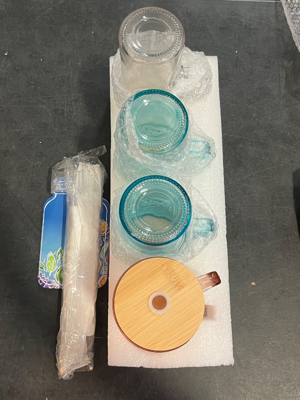 Photo 1 of ANOTION Glass Cups with Lids and Straws Ultimate Bundle - 40oz Clear Tumbler & Set of 4 Colored 24oz Mason Jars with Bamboo Lids, Glass Straws, Travel Coffee Mugs, Iced Coffee Cups, Smoothie Tumblers,