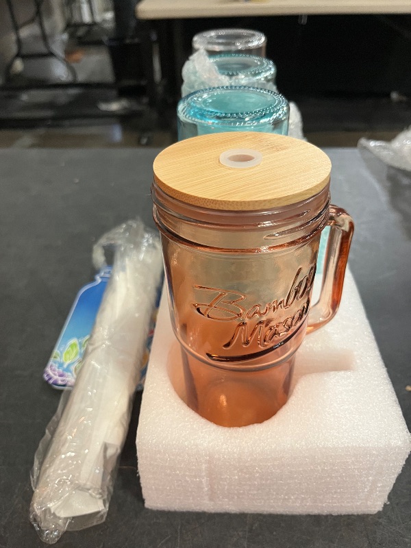 Photo 1 of ANOTION Glass Cups with Lids and Straws Ultimate Bundle - 40oz Clear Tumbler & Set of 4 Colored 24oz Mason Jars with Bamboo Lids, Glass Straws, Travel Coffee Mugs, Iced Coffee Cups, Smoothie Tumblers,