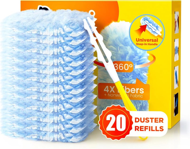 Photo 1 of Heavy Duty Duster Refills for Swiffer Duster, 20 Count Duster Refills with 1 Handle, Multisurface 360° Dusters with 4X Microfibers, Unscented Disposable Dusters for Cleaning (Blue)
