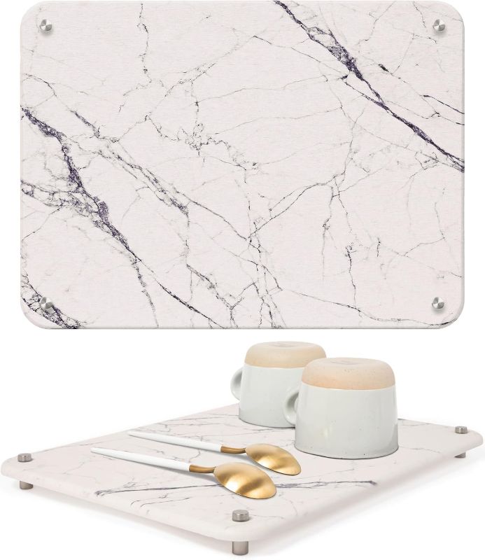 Photo 1 of Diatomite Stone Drying Mat for Kitchen Counter - Rapid Moisture Removal - 15.7" x 11.8" Large Dish Drying Stone for Kitchen Sink - Diatomaceous Earth Quick Dry Dish Mat - White Marble
