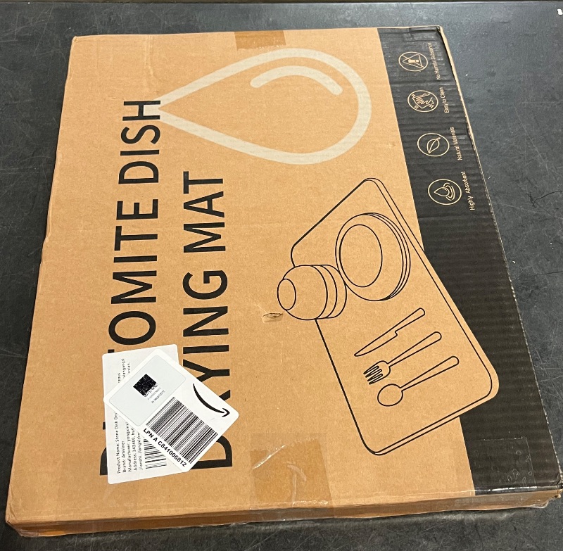 Photo 1 of Diatomite Stone Drying Mat for Kitchen Counter - Rapid Moisture Removal - 15.7" x 11.8" Large Dish Drying Stone for Kitchen Sink - Diatomaceous Earth Quick Dry Dish Mat - White Marble