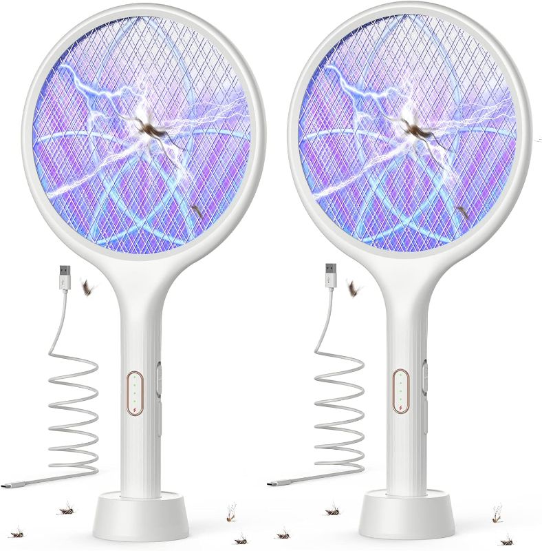Photo 1 of Electric Fly Swatter 4000V Bug Zapper Racket Dual Modes Mosquito Killer with Purple Mosquito Light Rechargeable for Indoor Home Office Backyard Patio Camping
