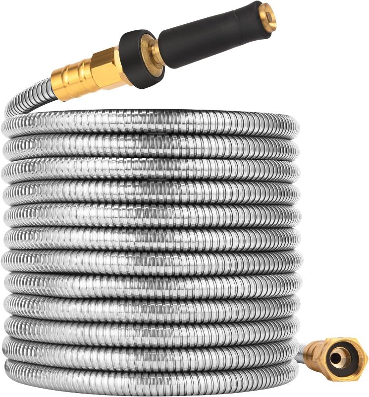 Photo 1 of 100 FT Garden Hose Expandable - 304 Stainless Steel Water Hose 100 FT - Heavy Duty Flexible Kink Free Hose, no Bite
