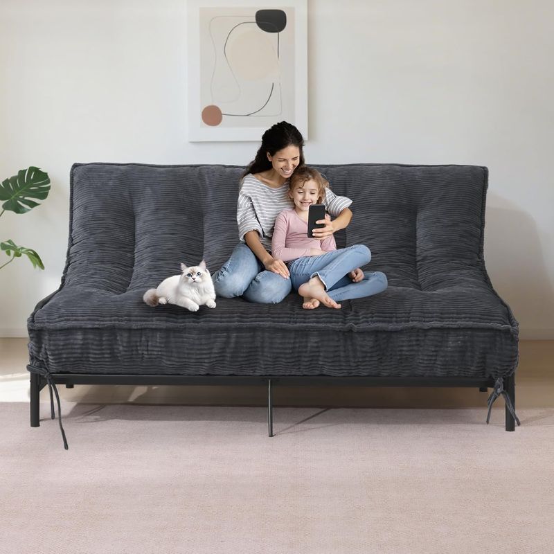 Photo 1 of Futon Mattress Full Size, Thick Futons Sofa Couch Bed Sleeper Sofa Bed, Floor Mattress for Adults, Roll Up Folding Mattress Shredded Foam Filling, Medium Firm(Frame Not Included)