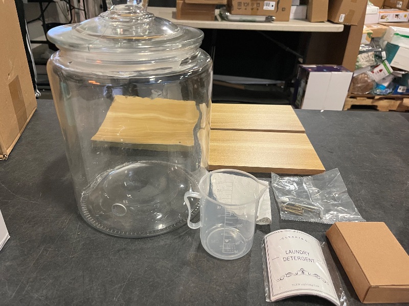 Photo 1 of 1.6 Gallon Glass Laundry Detergent Dispenser with Stand.Leak-Proof Glass Fabric Softener,Laundry Soap Dispenser-Reusable Container for Kitchen & Bathroom Storage with Cups & 10 Labels