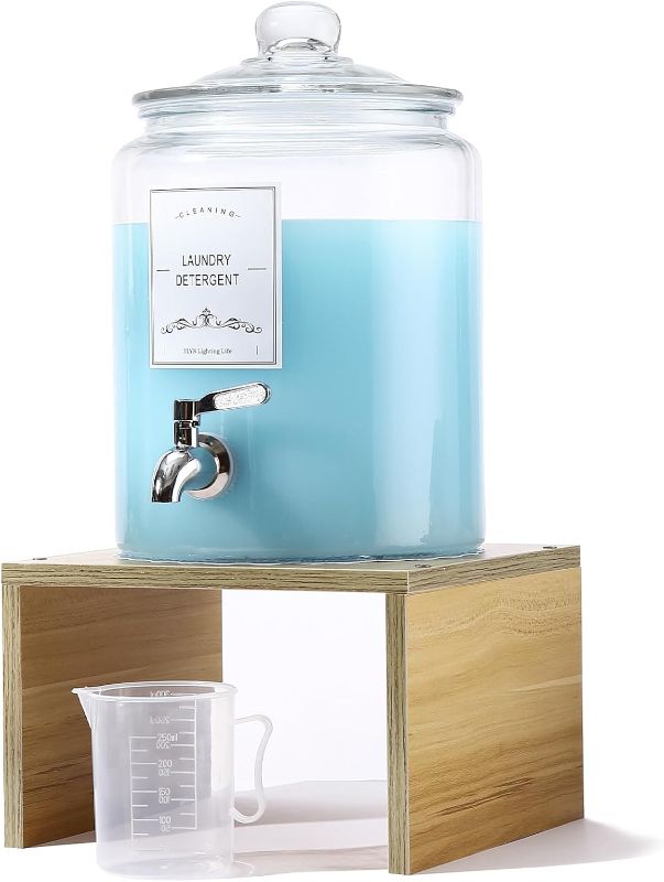 Photo 1 of 1.6 Gallon Glass Laundry Detergent Dispenser with Stand.Leak-Proof Glass Fabric Softener,Laundry Soap Dispenser-Reusable Container for Kitchen & Bathroom Storage with Cups & 10 Labels